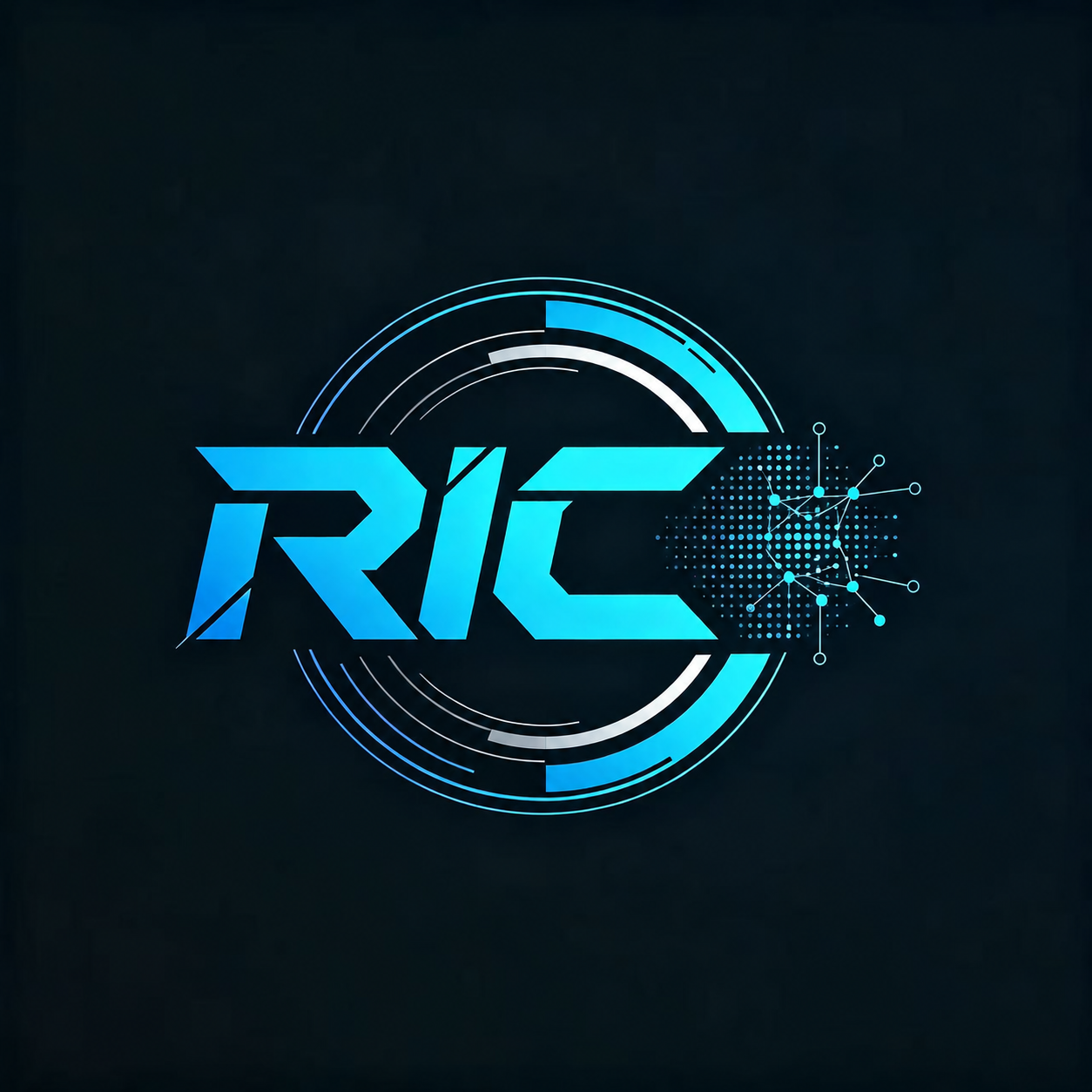 RIC 青蓝色标志，环形线条与网络节点图案